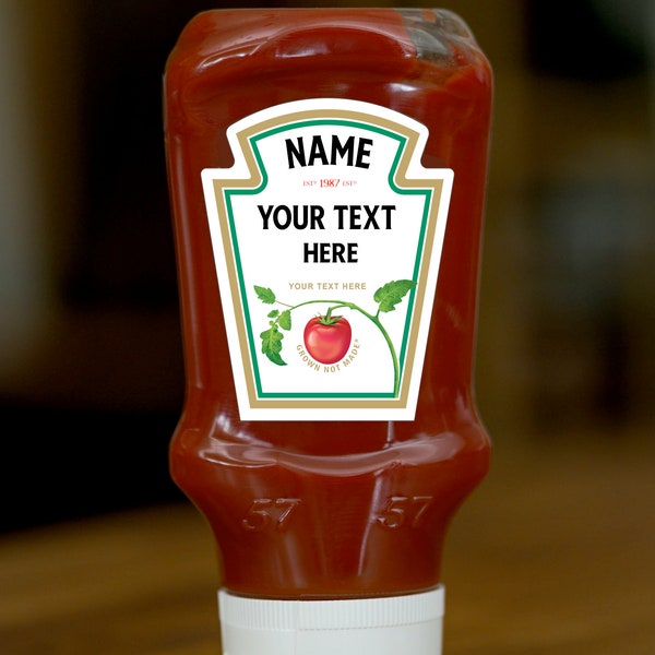 Étiquette personnalisée de ketchup, étiquette de bouteille, votre nom, remplissage de bas, autocollant, sauce, cadeau, père Noël secret, amateur de sauce tomate