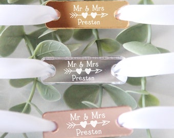 Personalisierte Trainer Tags, graviert, Converse, Metallic, Laufschuhe Turnschuhe Hochzeit Schuhe, Hochzeit Braut Schnürsenkel Rose Gold, Silber