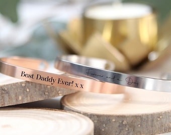 Personalised Engraved Cuff Bracelet Bangle Your Text, Silver, Rose Gold Gift Bridesmaid Maid of Honour Gift Heart Mother of the Bride Granny