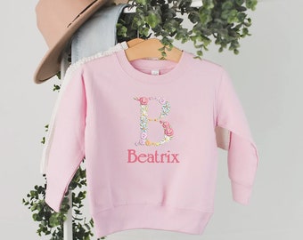 Personalised Kids Name Embroidered Sweater Sweatshirt, Your Name, Floral Monogram, Kids or Adults Gift Stocking Filler, Birthday Outfit Top