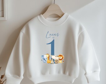 Personalised Safari 1st 2nd Birthday Sweatshirt, Sweater, Your name, ANY AGE, First Birthday Outfit Tshirt Custom Jumper Animals Jungle