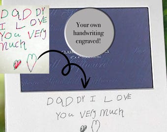 Personalised Engraved Photo Frame, Silver Plated. Actual Handwriting, Fathers Day Gift for Dad, Mothers Day, Mum, Grandparent etc Stocking