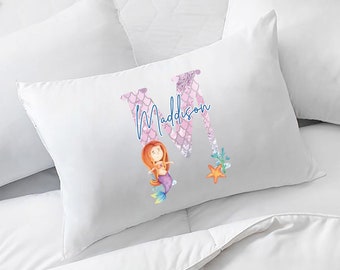 Personalised Mermaid Pillow Case, Bedding, Gift, Boy Girl, Filler, Stocking Stuffer, Safari Animals, Your Name Cushion, Kids Baby etc