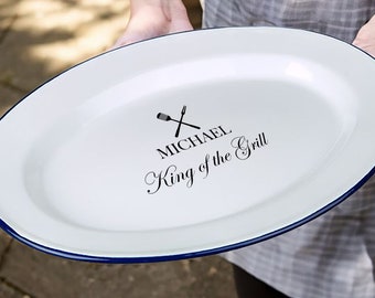 Personalised Enamel Serving Platter, Plate, BBQ Grill Plate Gift, Dad Gift, Personalized Plate. Stocking Filler, Fathers Day, Christmas King