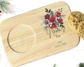 Personalised Wooden Christmas Tea & Biscuits Board, Granny Nanna Gift, Grandad, Santa Board Plate Treats Milk, Tray, Christmas Plate