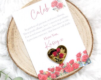 Personalised Roses Card & Coin Gift, Token, Gold Coin, Medal, I Love You, Heart, Love, Birthday, Stocking Filler, Keepsake, Valentines Poem