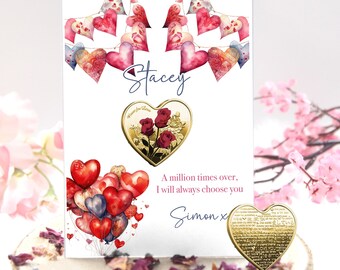 Personalised Valentines Card & Coin Gift, Token, Gold Coin, Medal, I Love You, Heart, Love, Birthday, Stocking Filler, Keepsake