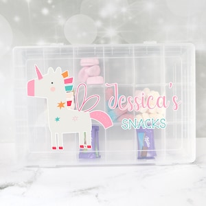 Personalised Travel Snack Box, Treat Box, Lunch, Snackle Box, Holiday, Vacation treats, Airplane, Car, Train or Boat Travel, School, Unicorn