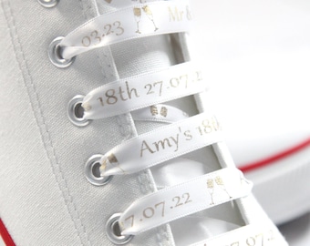Personalised Wedding Bridal Birthday Shoe Laces, Converse, Rose Gold, Metallic, Trainer Tag, Satin, Running Shoes Sneakers Champagne