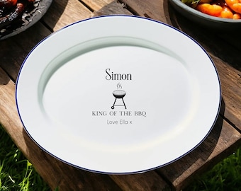 Personalised Enamel Serving Platter, Plate, BBQ Grill Plate Gift, Dad Gift, Personalized Plate. Stocking Filler, Fathers Day, Christmas King