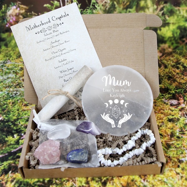 Personalised New Mum Crystal Kit, Engraved Selenite Gift, Spiritual Healing, Rock, Stocking Filler, New Baby Shower Gift, Quartz, Luck