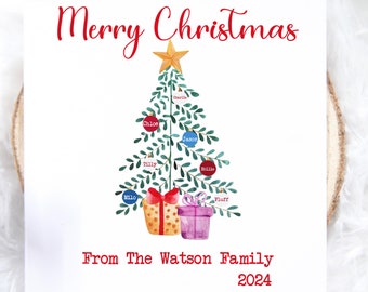 Personalised Pack of 20 Christmas Cards, Family Name, Santa Hat, For Family, Kids, Couple, Friend, Tree, from all of us, Multipack Card