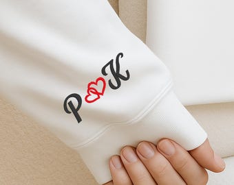 Personalised Initials, Name Sweater Sweatshirt, Embroidered, Valentines, Wedding Gift, Engagament, Heart, Couples Hoodie, Matching Sleeve