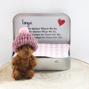 Personalised Teddy Bear, Mini Bear, Moving Gift, Travelling, Stocking Filler, Bear Tin, Always With You, Memorial, Worry Bear, Pocket Hug