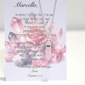 Colar de cartão de cristal personalizado, presente, cura espiritual, pedra, enchimento de meia, presente de chá de bebê, quartzo rosa, sorte, nova mamãe