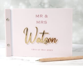 Personalised Acrylic Guestbook, Luxury 3D, Gold Silver Metallic, Rose Gold, Mr Mrs, Polariod Baby Shower Album, Scrapbook, Keepsake Gift