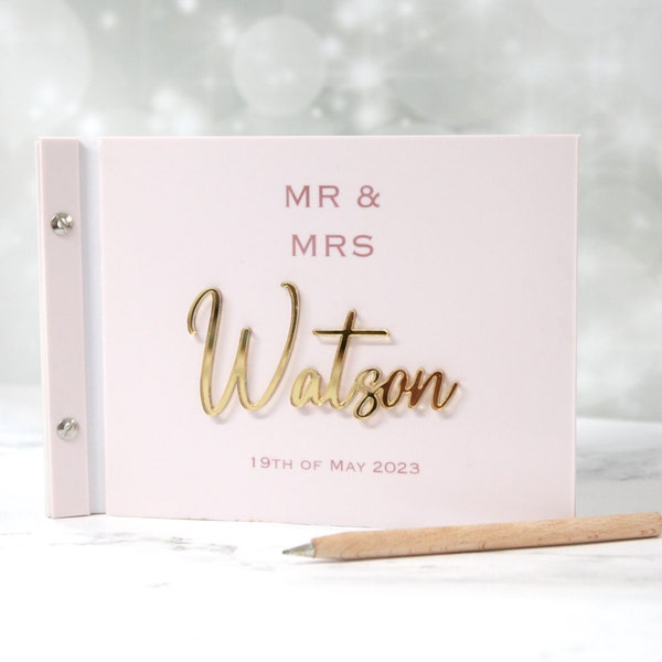 Personalised Acrylic Guestbook, Luxury 3D, Gold Silver Metallic, Rose Gold, Mr Mrs, Polariod Baby Shower Album, Scrapbook, Keepsake Gift