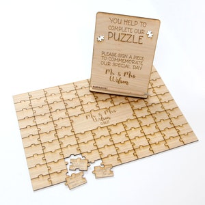 Spersonalizowana księga gości w formie puzzli, wyjątkowa księga gości w formie puzzli, księga gości weselnych, drewniana, grawerowana, alternatywna księga gości i długopis