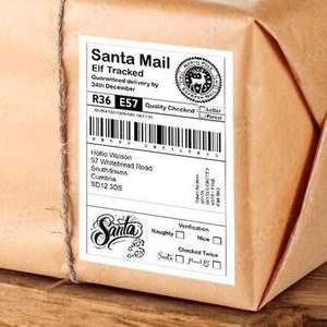Etiquetas de envío navideñas personalizadas, etiquetas adhesivas de Papá Noel, correo de Papá Noel, correo del Polo Norte, correo de elfos, llegada de elfos, North Pole Express, lista de buenos