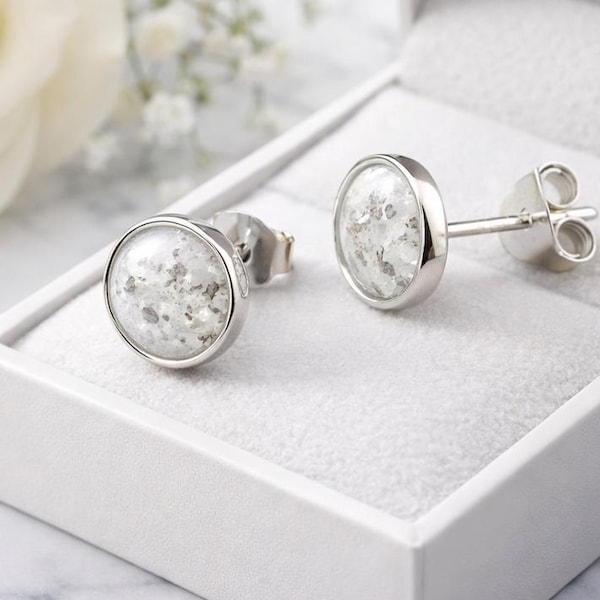 Personalised Sterling Silver Ashes Stud Earrings, Memorial Remains Urn Pet Ashes, Gift Keepsake Jewellery, Loving Memory Round Earrings
