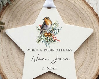 Personalised Memorial Christmas Tree Decoration. In Memory, When Robins Appear, Bauble Gift Stocking Filler Present, Eve Box,, Your Name
