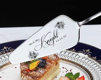 Personalised Engraved Wedding Cake Server Bride Groom Wedding Decoration Gift Cake Stand, Slice, Favour, Custom Bridal, Decor, Cutting