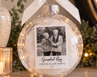 Personalised Photo Memorial Christmas Bauble, Feathers, Tree Clear Ornament Custom Decoration, In Memory, Remembrance, Stocking Filler