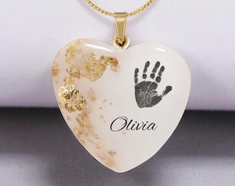 Breastmilk Heart Pendant, Breast Milk Gift, Keepsake Jewellery, Silver Gold Christmas Necklace Stocking Filler Breastfeeding Hand Foot print