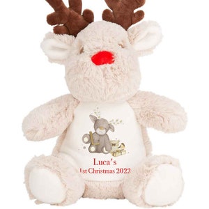 Personalised Baby's First Christmas Teddy Gift Plush 1st Xmas, Reindeer, Penguin Stocking Filler, Christmas Eve Box Filler, Naughty Elf