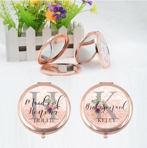 Personalised Rose Gold Compact Mirror Bridesmaid Gift Maid of 