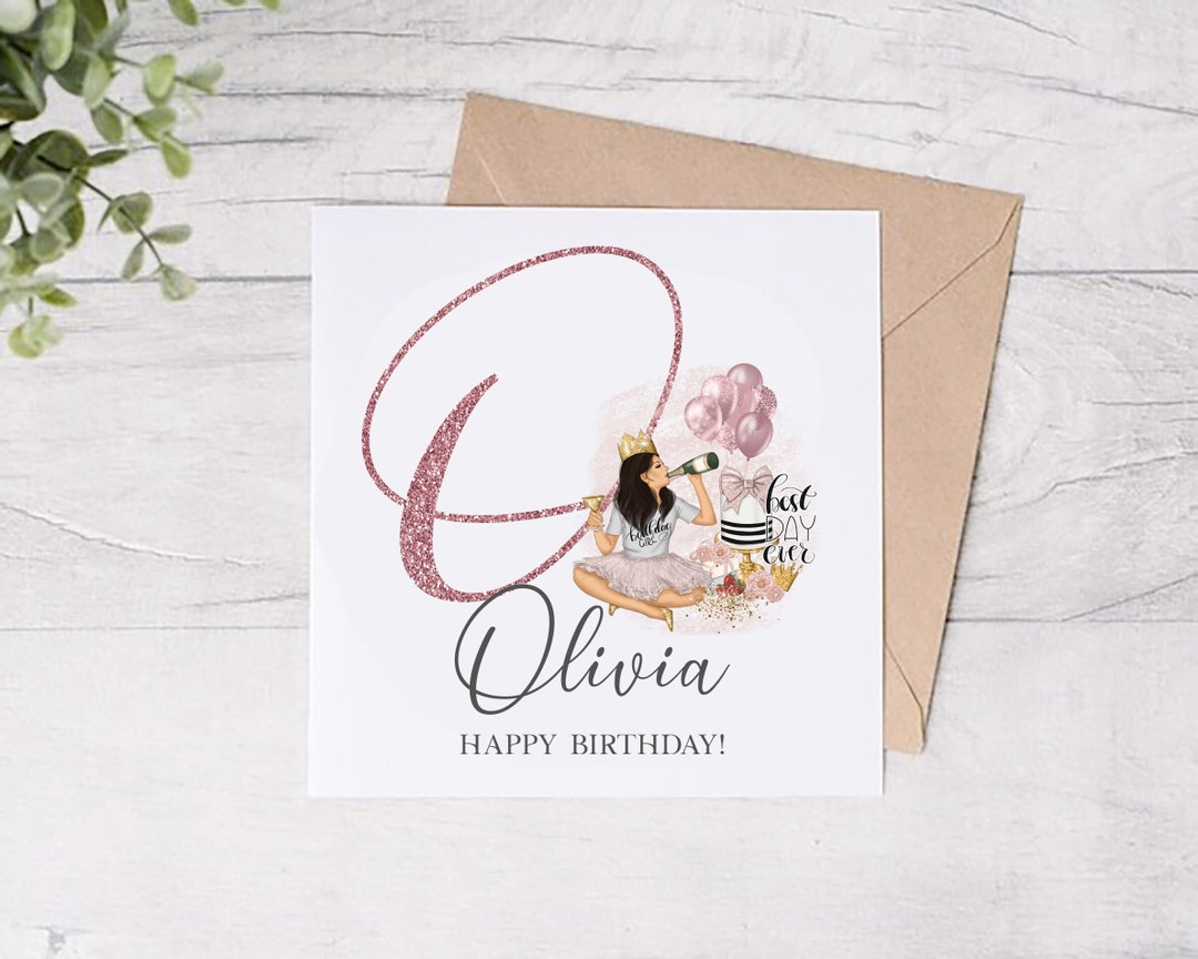 Personalised Birthday Card, Rose Gold, Initial, Monogram, Champagne ...