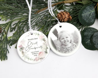 Personalised Ceramic Tree Decoration Bauble Grandparent Great Grandparent Gift Stocking Filler Present Secret Santa your Photo Snowflake