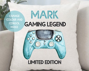 Personalised Gamer Cushion, Pillow, Gift, Boy or Girl,Name, Birthday Stocking Filler Secret Santa Room Decor Gamer Tag Legend Controller