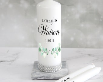 Personalised Monogram Unity Candle Set Wedding Engagement Centrepiece Gift Keepsake Civil Ceremony Anniversary Favour Sage Green Gold