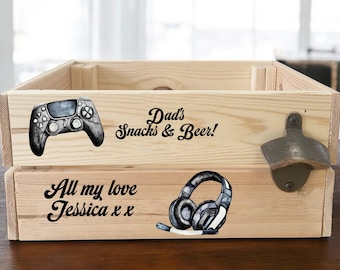 Caja de cerveza personalizada con abrebotellas, regalo de cumpleaños, día del padre para él, padrino, personalizado, juegos, 30.°, 40.° aniversario, cerveza, papá jugador