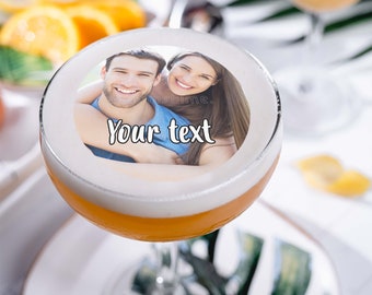Toppers de bebidas de cóctel comestibles personalizados, texto de su foto, despedida de soltera, despedida de soltera, señorita a la señora, boda de regalo de papel de oblea, cumpleaños, fiesta