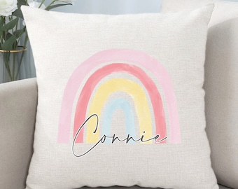 Personalised Rainbow Name Cushion, Pillow, Gift, Nursery Decor, Boy or Girl, Any Name, Birthday Stocking Filler Secret Santa Room Decor