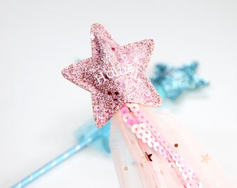 Personalised Glitter Flower Girl Wand, Star Heart Wands, Rainbow Fairy, Party Bag Filler, Dancing, Stocking Filler, Gift For Girl
