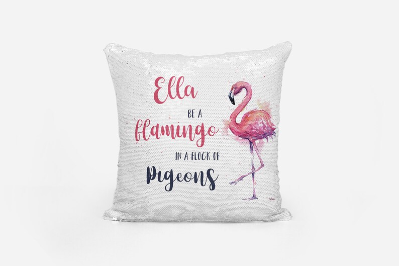 flamingo sequin pillow