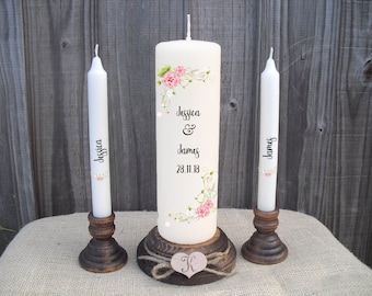Personalised Unity Candle Set Floral Monogram Wedding Engagement Centrepiece Gift Keepsake Civil Ceremony Anniversary Favour Valentines Gift
