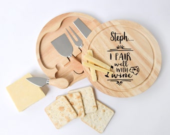 Personalised Cheese Board & Tools Gift Set, Wedding Gift, Christmas Gift Stocking Filler For Her Him,Mum Dad, Secret Santa, Wine Lover