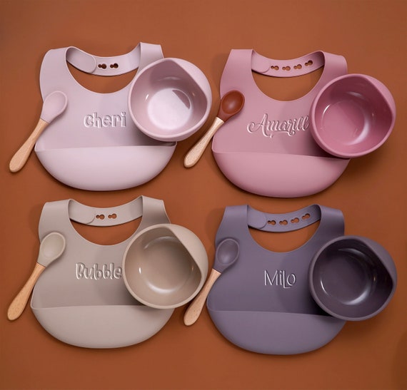 Personalised Engraved Silicone Bib Suction Bowl Spoon Feeding