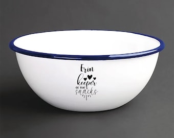 Personalised Engraved Snack Bowl, Enamel, Snack Pot, Cereal, Treat Bowl, Gift For Him Her, Fathers Mothers Day, Daddy, Stocking Filler
