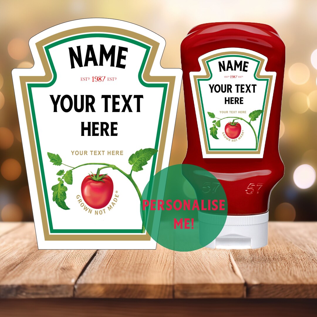 Personalised Ketchup Label, Bottle Label, Your Name, Stocking Filler