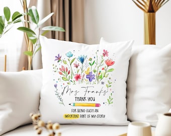 Personalised Cushion, Teacher Gift, Thank You Teacher, Best Teacher, Present, Rainbow, Pillow Cover, Thank You For Helping Me To Grow Custom