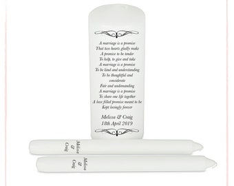 Personalised Unity Candle Set Wedding Engagement Centrepiece Gift Keepsake Anniversary Valentines Day, Two Hearts Become One Unity Present