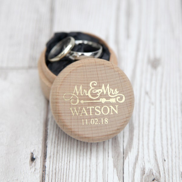 Personalised Foiled Wedding Ring Box Metallic Gold Keepsake Ring Pillow Wooden Ring Box Mr Mrs Proposal Rustic Jewellery Box