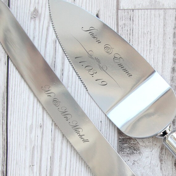 Personalised Engraved Wedding Cake Knife Server Set Bride Etsy