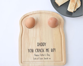 Personalised Dippy Egg Breakfast Board Plate stocking Filler Christmas Present Egg Cup Easter Egg & Soldiers Dad Daddy Gift