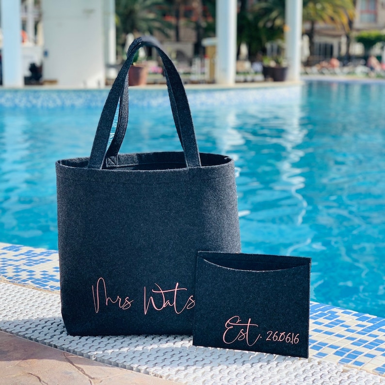 Personalised Tote Bag and Matching Purse Beach Bag Pouch Mrs Etsy